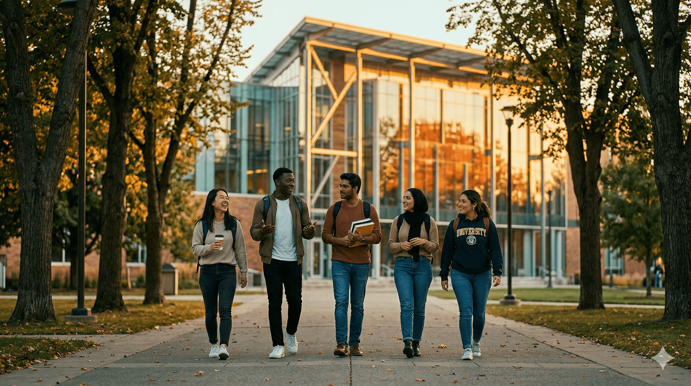 International students on a modern university campus