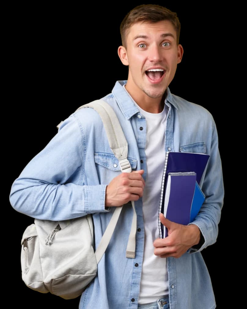 A student holding notebooks on the way to class